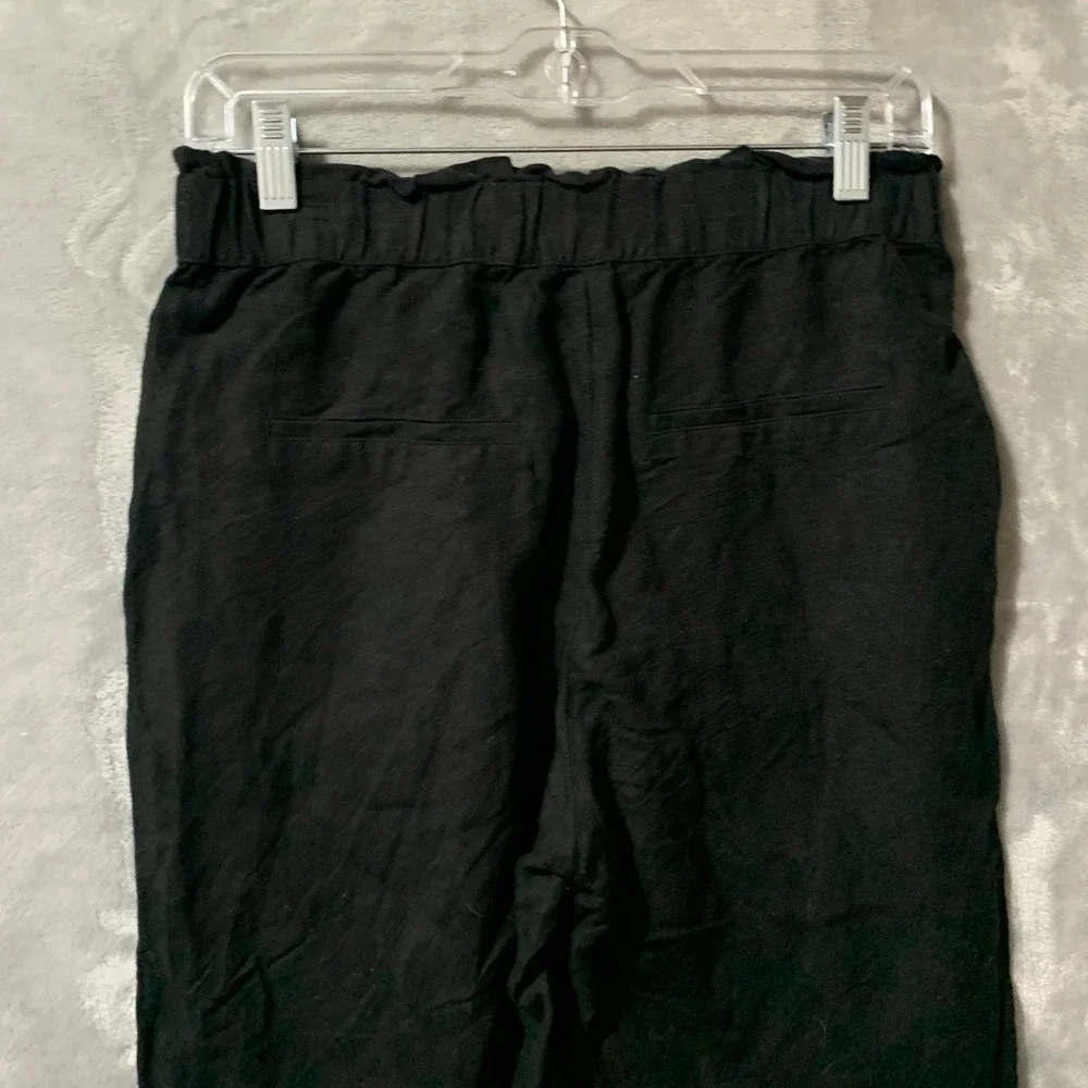 H&M Black Linen Blend Paperbag Waist Tapered Pants Womens‎ Size 6 High Rise